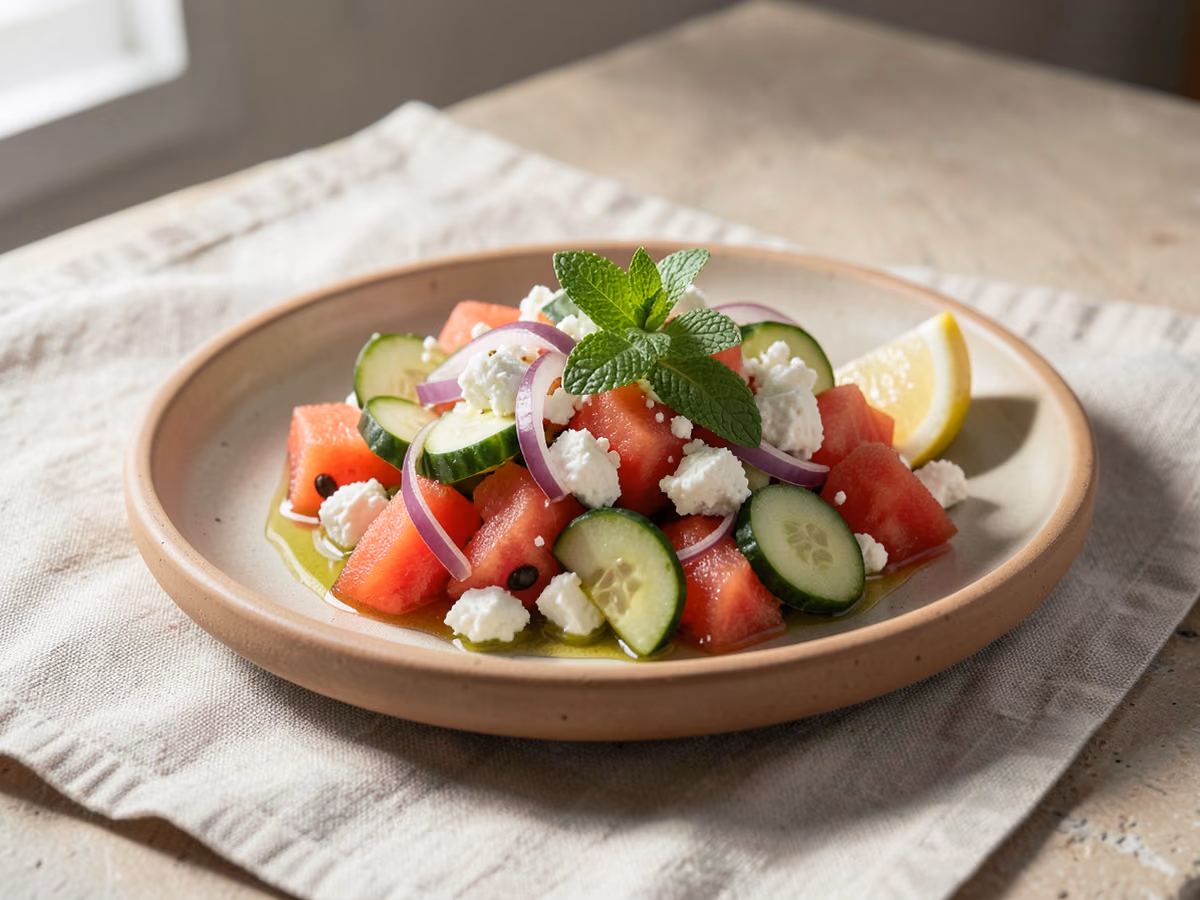 Ensalada de sandía con queso feta