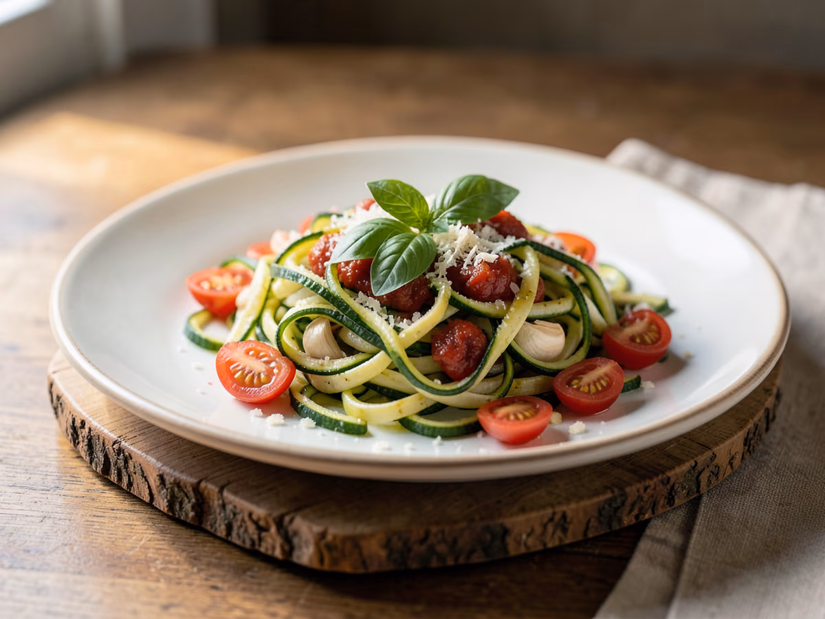 Fideos de calabacín con tomate