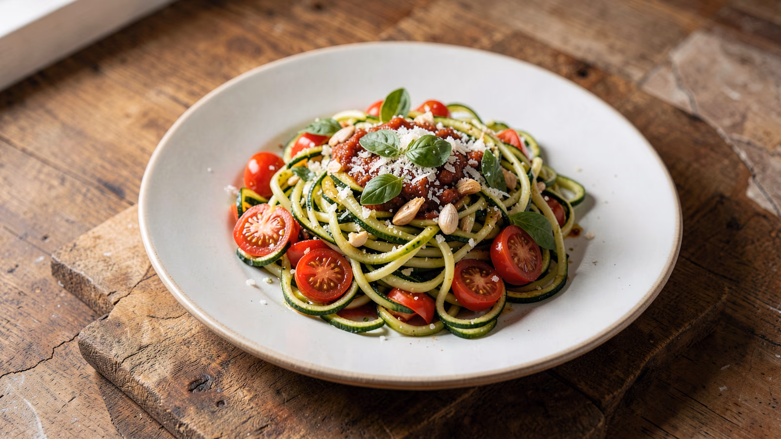 Fideos de calabacín con tomate
