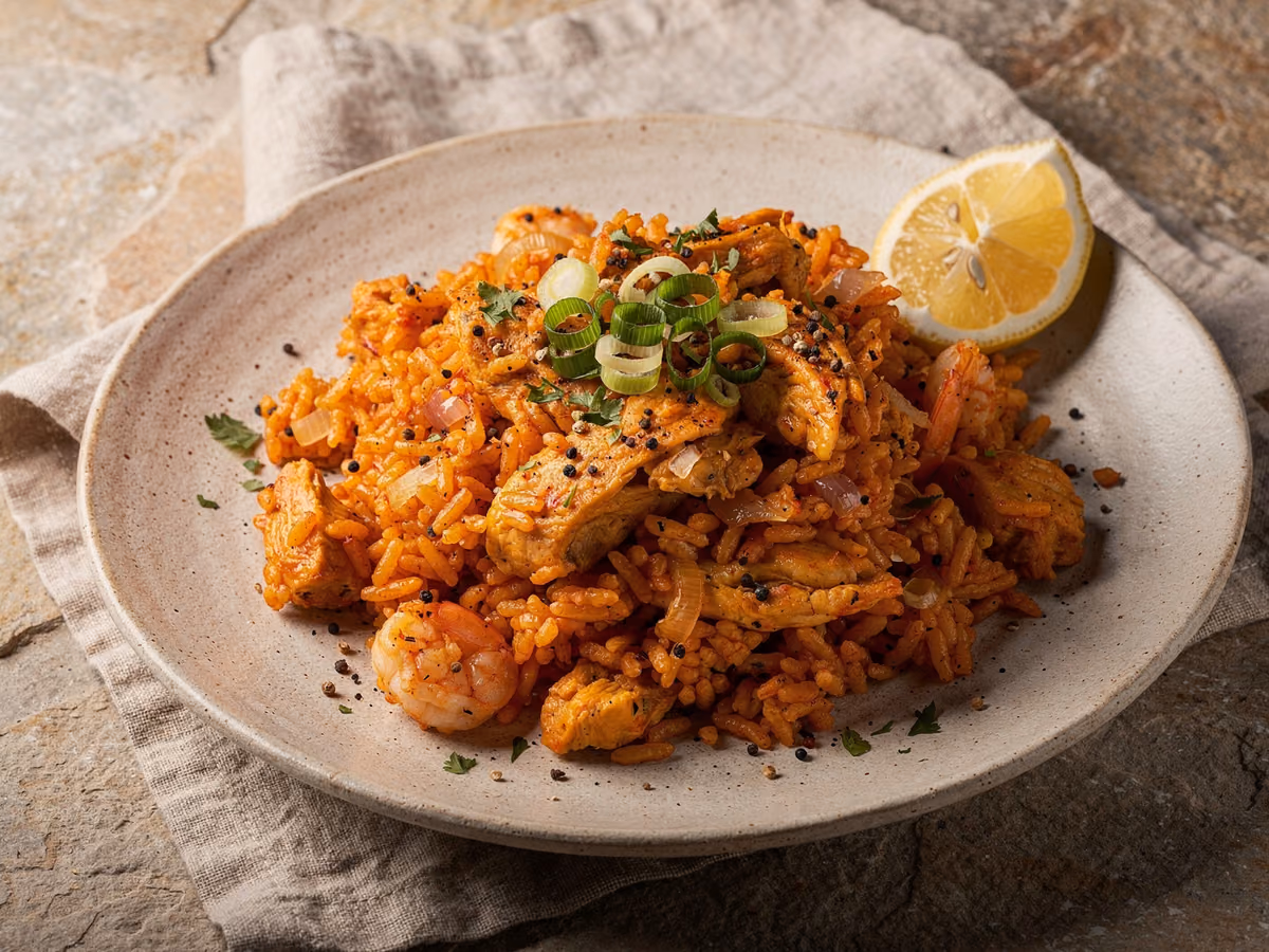 Jambalaya de Pollo y Gambas