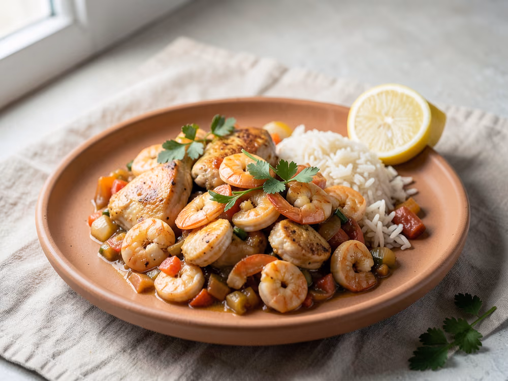 Jambalaya de Pollo y Gambas