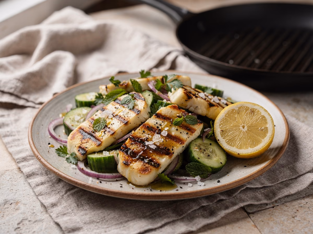 Ensalada de halloumi a la parrilla
