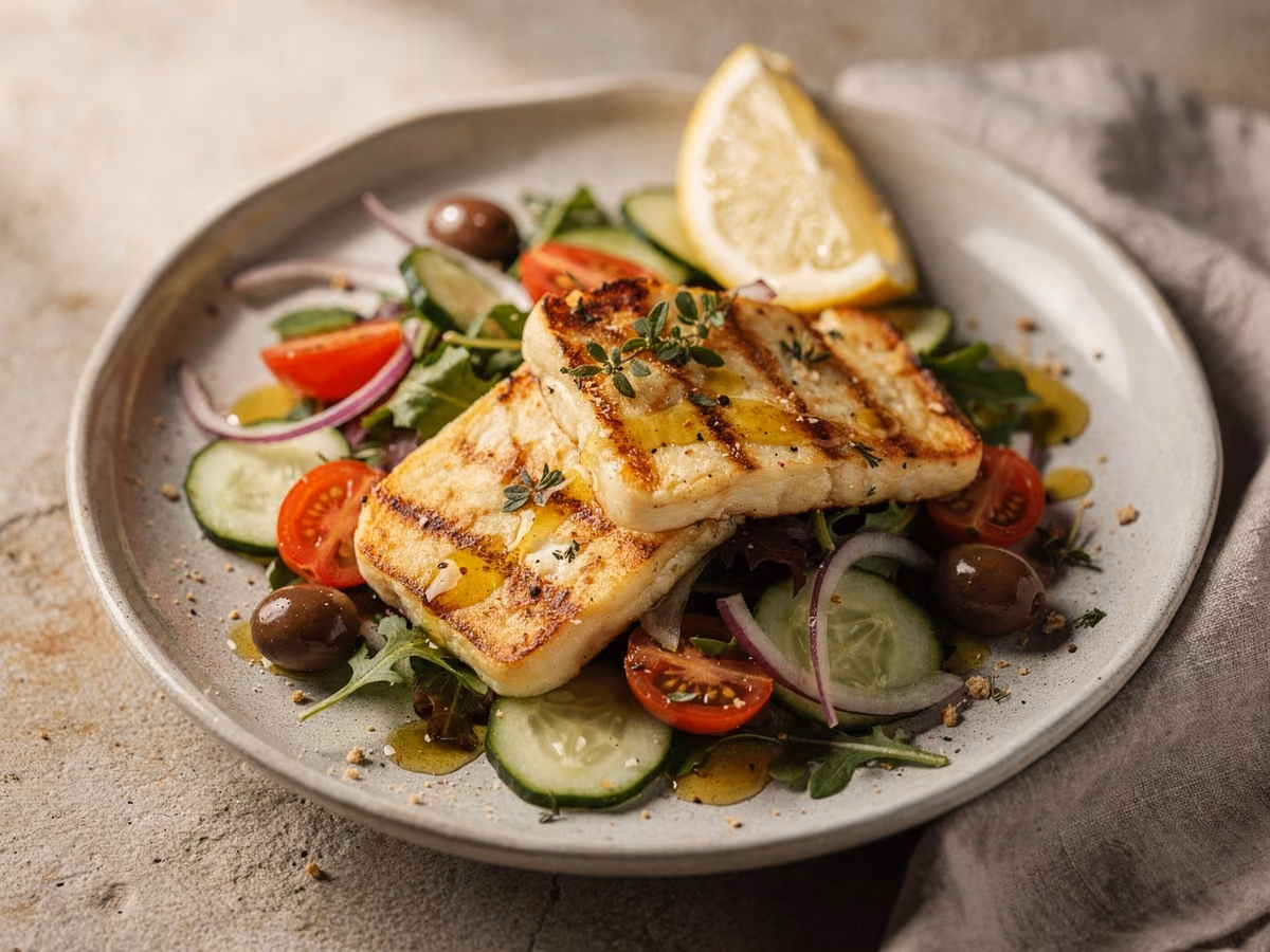 Ensalada de halloumi a la parrilla