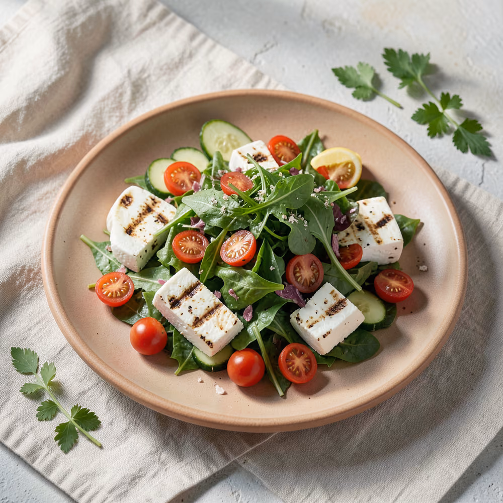 Ensalada de halloumi a la parrilla