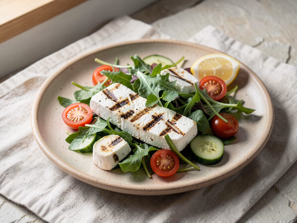 Ensalada de halloumi a la parrilla