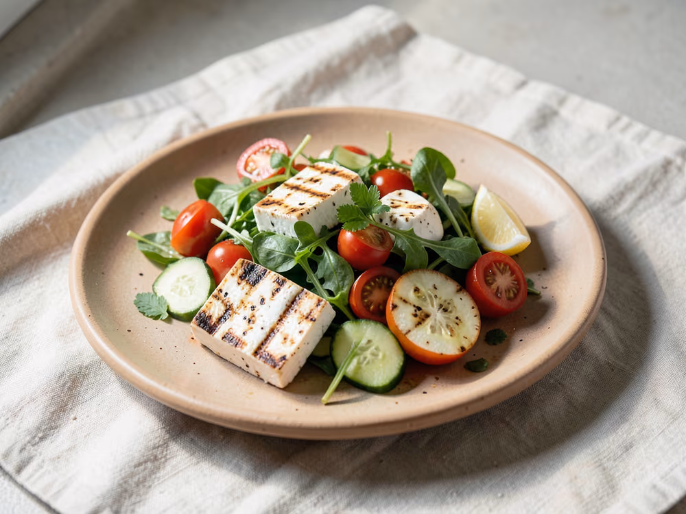 Ensalada de halloumi a la parrilla