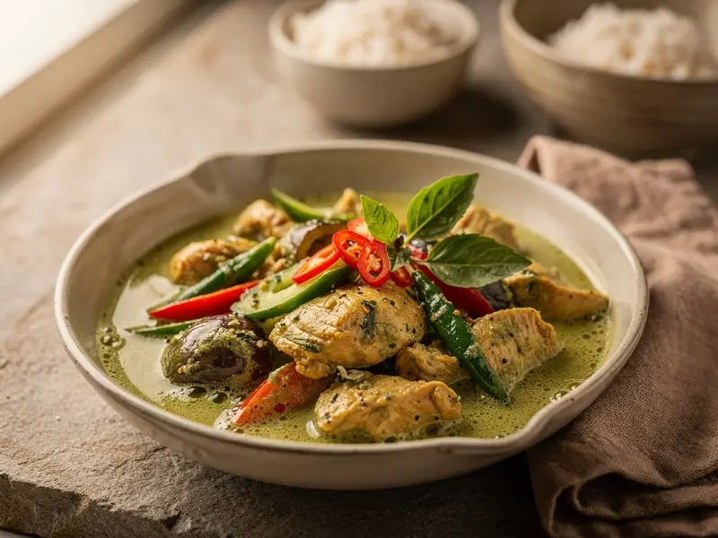 Pollo al curry verde tailandés