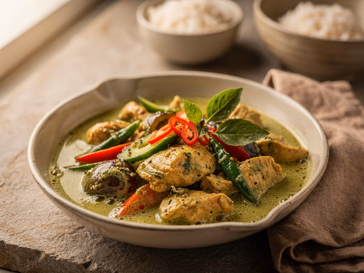 Pollo al curry verde tailandés