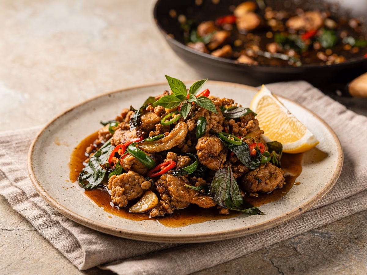 Pollo Pad Krapow con Albahaca