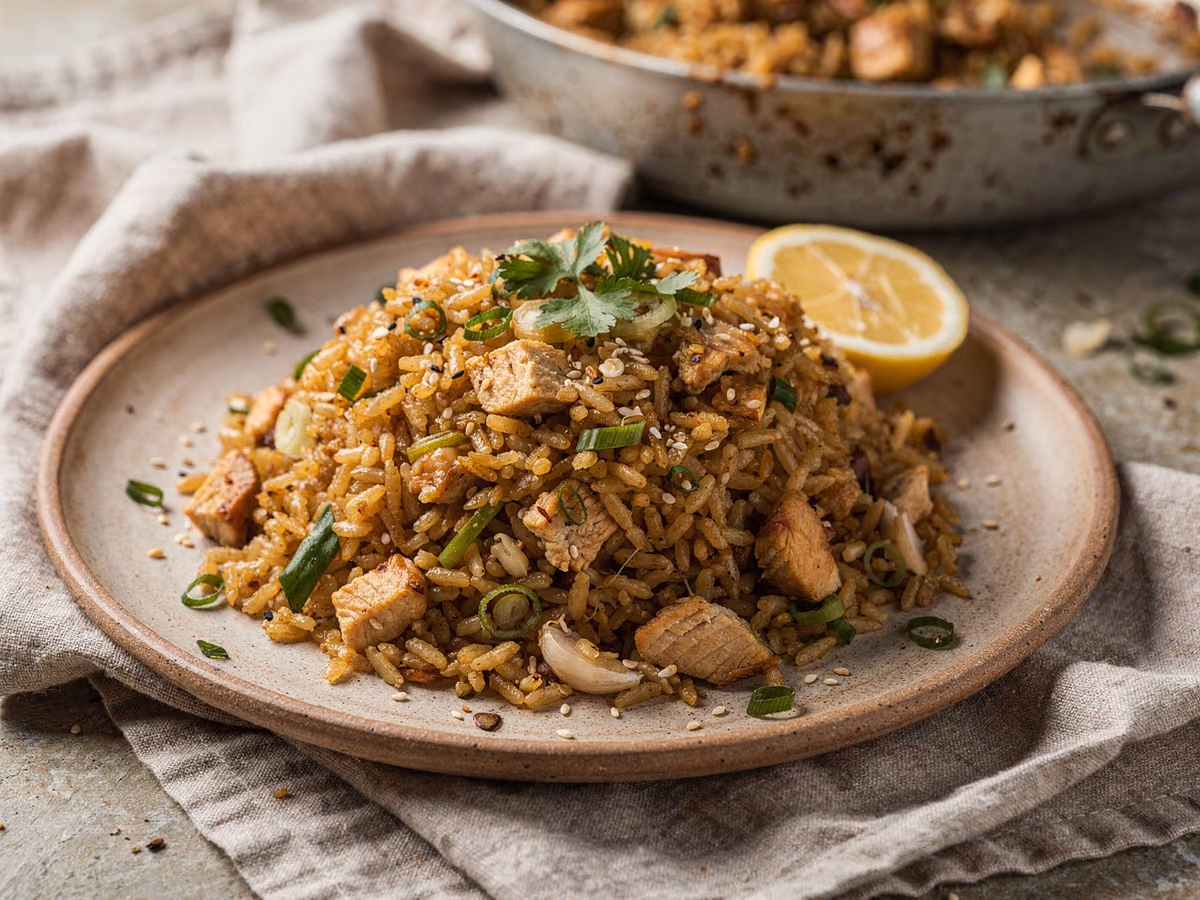 Arroz frito con pollo