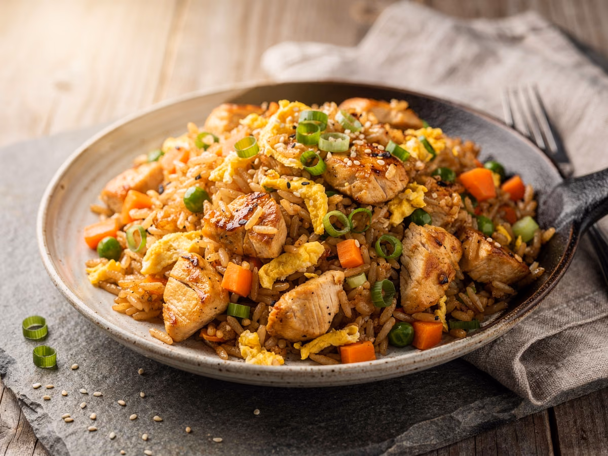 Arroz frito con pollo