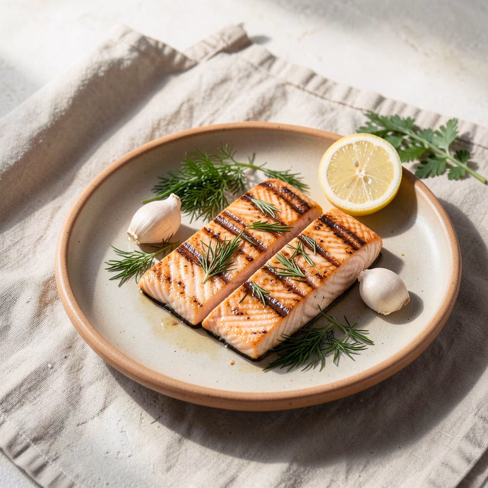 Salmón a la parrilla con limón y hierbas