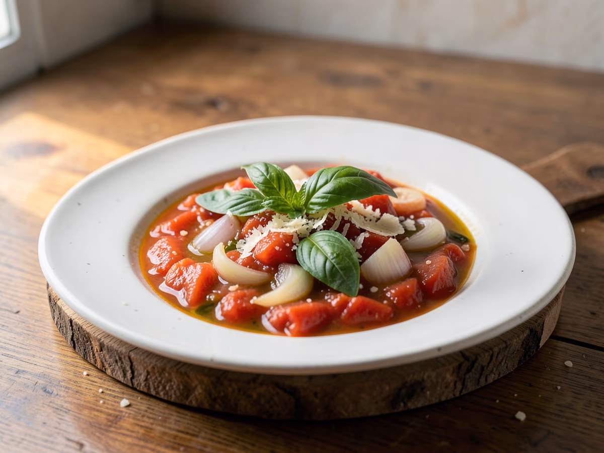 Sopa de tomate y albahaca