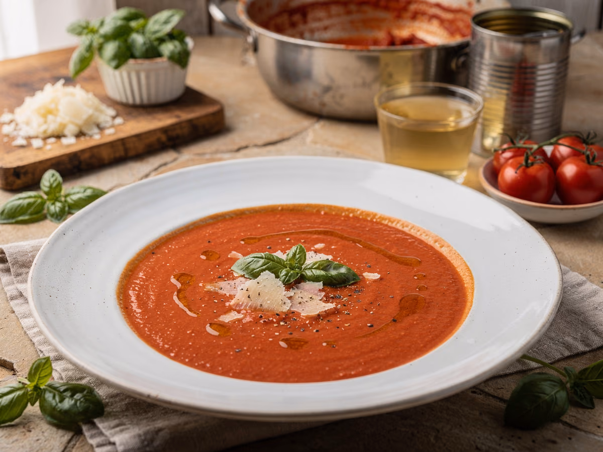 Sopa de tomate y albahaca