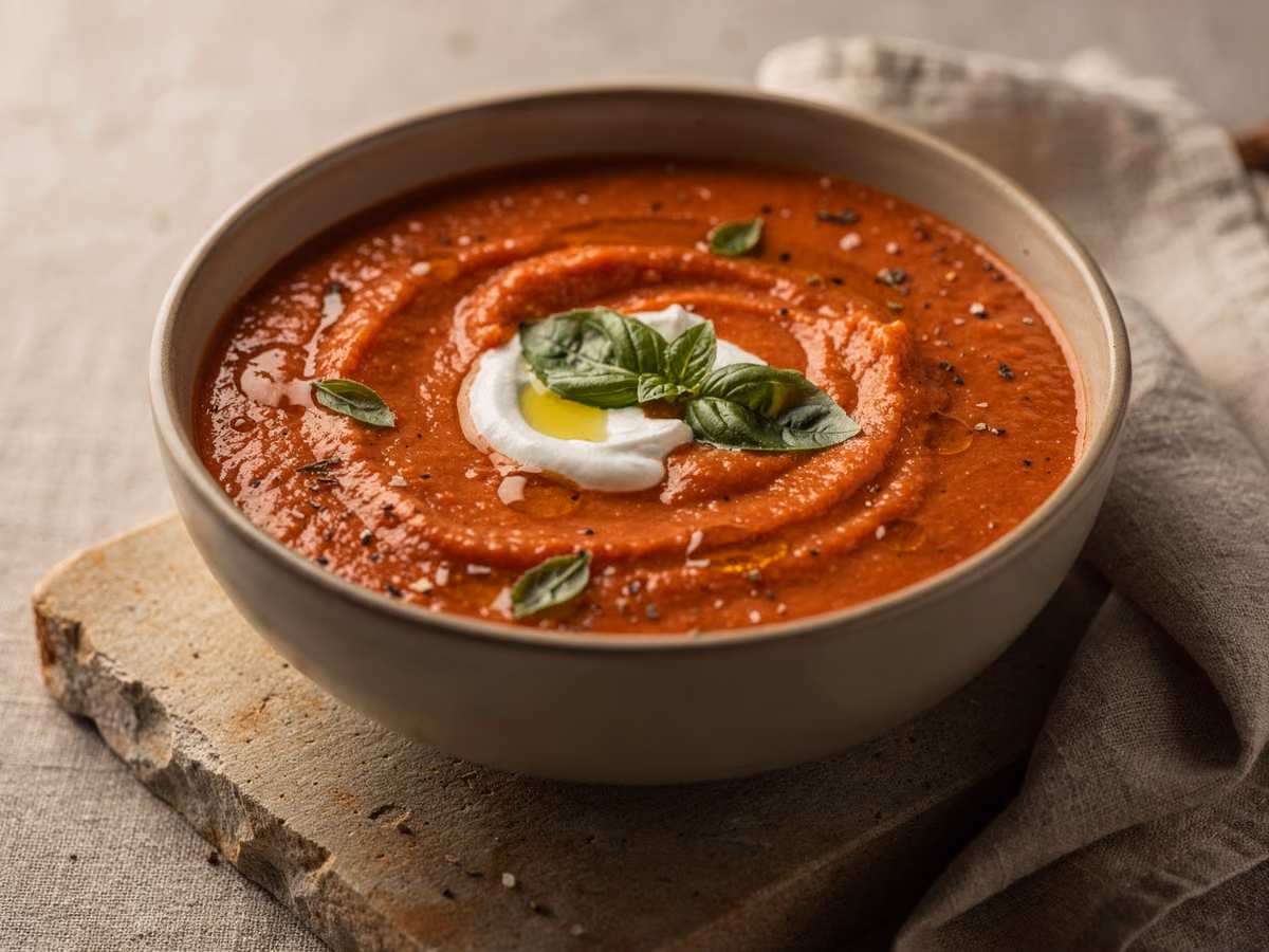 Sopa de tomate y albahaca