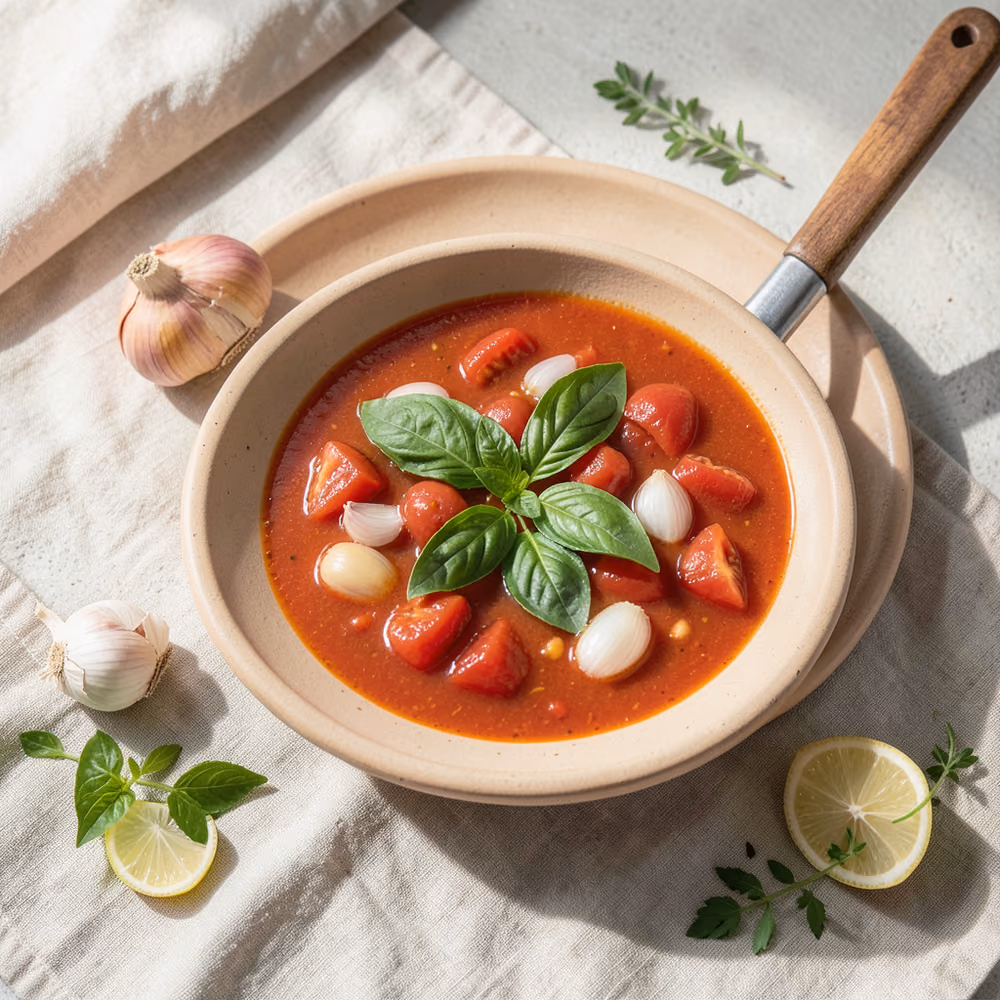 Sopa de tomate y albahaca