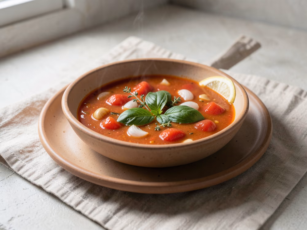 Sopa de tomate y albahaca