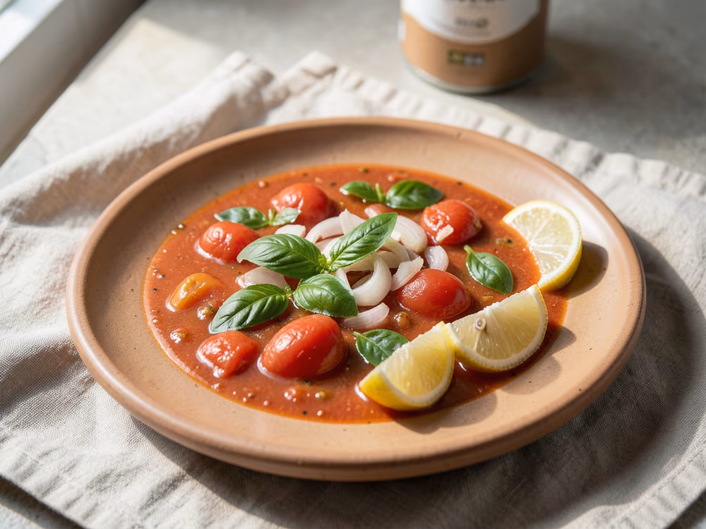 Sopa de tomate y albahaca