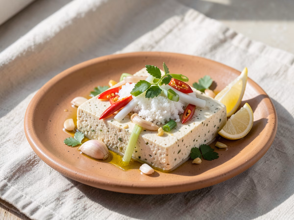 Tofu salteado con sal y pimienta