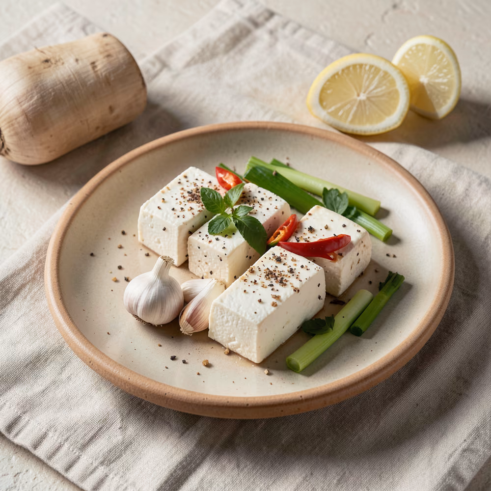 Tofu salteado con sal y pimienta