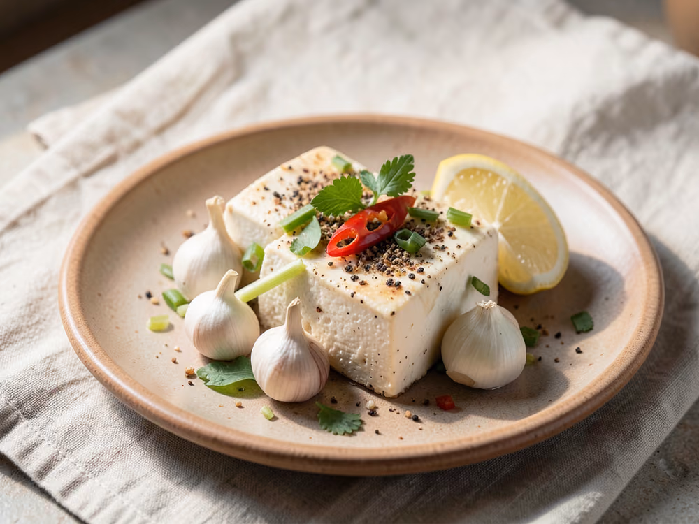 Tofu salteado con sal y pimienta