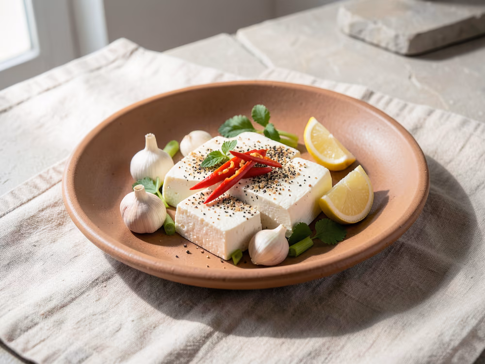 Tofu salteado con sal y pimienta