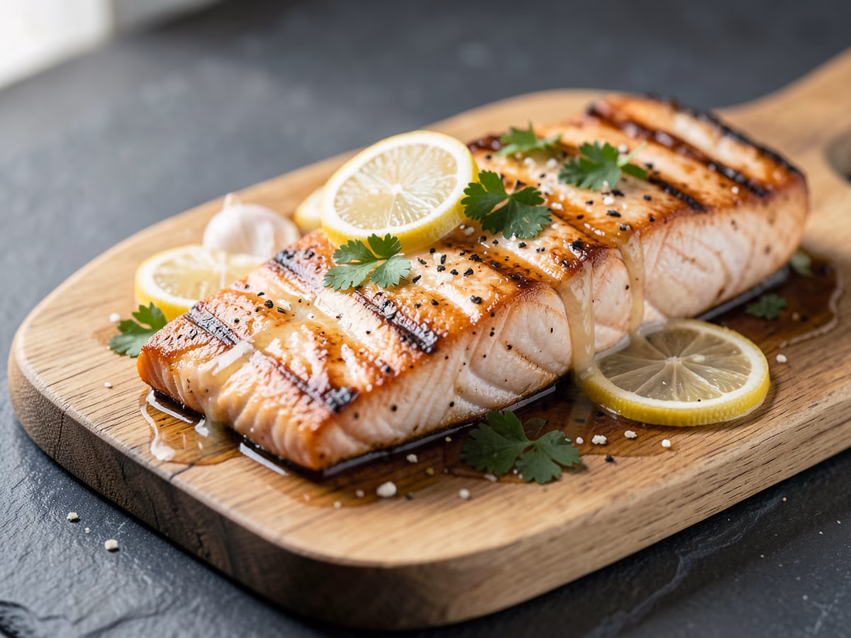 Salmón a la parrilla con mantequilla de limón